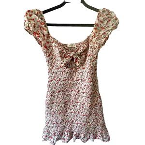 BLOSSOM- FLORAL PRINT SMOCKED FRONT CUTOUT MINI DRESS sz M